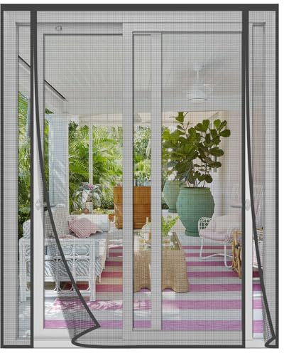 Risareyi Mosquitera Puerta Magnetica 180x220cm, Gris Malla Fibra de Vidrio, Doble Apertura Lateral Cortina con Imanes, para Puerta Doble Balcon, Anti Insectos