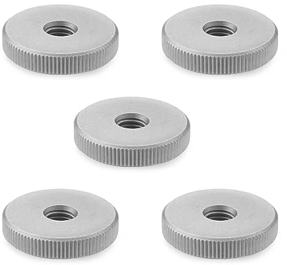 Ganter Normelemente Tuercas moleteadas planas | Tuercas moleteadas (forma baja) | DIN 467-M6-NI | 5 unidades | acero inoxidable mate | Rosca: M6