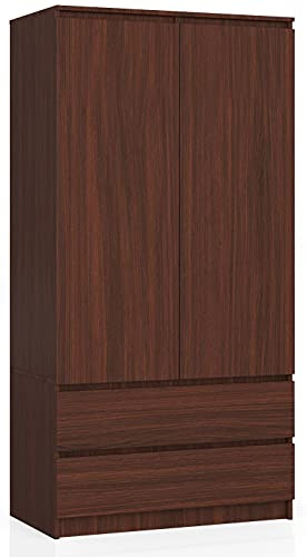 AKORD Armario de 2 puertas | Armadura dormitorio 2 cajones con estantes y barra | 90 x 180 x 51 cm | Panel laminado 16 mm | Armario sin armario dormitorio | Vestidor Almacenamiento Armario