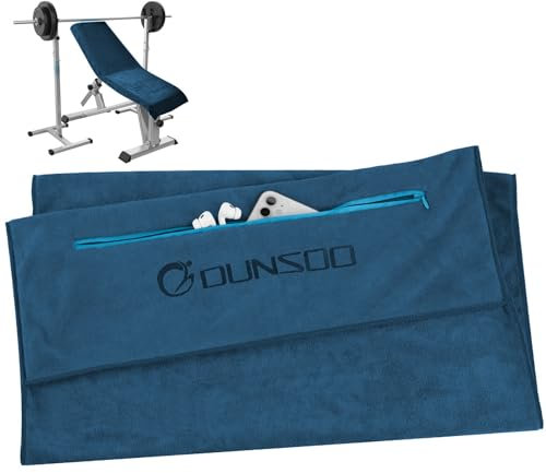 DUNSOO Fitness Handtuch I 120x50cm I Mikrofaser Sporthandtuch mit Reißverschlusstasche für Fitnessstudio und Training I Gym Handtuch (Marineblau)