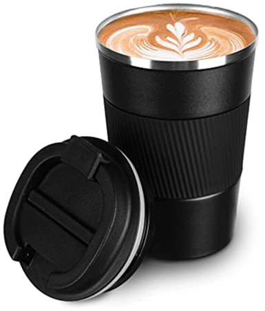 SCJHMY Thermobecher- Isolierbecher, Edelstahl Travel Mug, Vakuum auslaufsicher Reisebecher mit Deckel, Autobecher, doppelwandig isoliert für Wasser und Tee, Kaffee-to-go Becher schwarz 380ml
