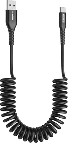 SUNGUY Câble USB C Spiralé, [0,5m-1,5m] Câble USB A vers USB C Câble de charge rapide Câble de données de Type C de voiture Android pour iPhone 16/15 Pro Max, Galaxy S24 S23 S22, Mi9/8