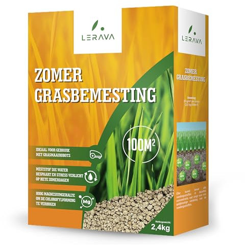 LERAVA® Engrais gazon été (100m²) - Nutrition équilibrée pour pelouse verte et dense - anti mousse gazon granulés riche en azote -Croissance résistance à la sécheresse - Idéal entretien pelouse jardin