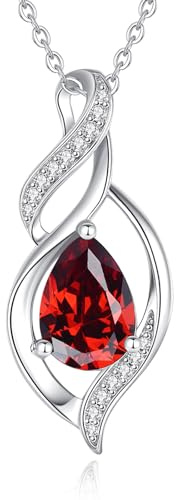 FANCIME Collier Femme Pierre de Grenat, Argent Sterling 925 Goutte Torsadée Pendentif Infini Amour, Cadeau Anniversaire Fête des Mères Noël Bijou pour Maman, Épouse, 40+5cm Chaîne Réglable