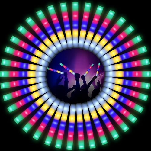 OLUPP 58 varillas brillantes a granel, varillas de espuma LED con 3 modos de parpadeo colorido, suministros de fiesta que brillan en la oscuridad para bodas, raves, conciertos, fiestas, campamentos