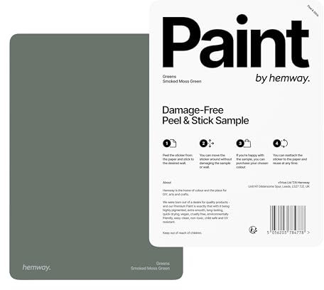 Hemway - Peel & Stick Sample for Our Chalk Based Furniture Matt Paint - Smoked Moss Green | A5 Damage-Free, Accurate Colour Swatch | Test Our Chalky Matt Shabby Chic Finishes for Interior Decor