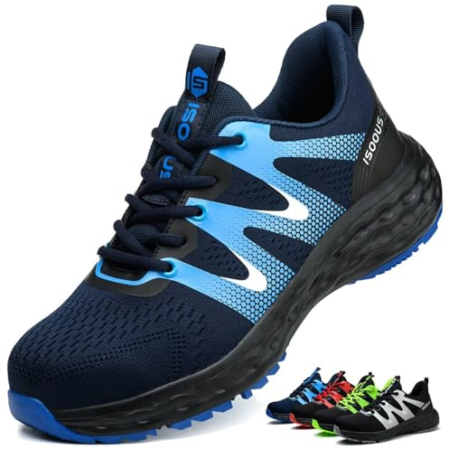 ISOOUS Arbeitsschuhe Herren Sicherheitsschuhe Damen Leicht Stahlkappenschuhe rutschfest mit Stahlkappe Atmungsaktiv Sportlich Blau 47 EU