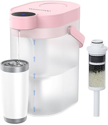 Waterdrop FreshTaste 𝐖𝐚𝐬𝐬𝐞𝐫𝐞𝐧𝐭𝐡ä𝐫𝐭𝐞𝐫 Elektrischer Wasserfilter Kanne, 4L Wasserfilter Spender für Kühlschrank, Reduziert Kalk, Chlor, Blei, Kupfer, Reinigt, Rosa (Ersatzfilter: WD-EWFS)