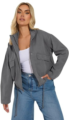 Yours Curve Grey Drop Shoulder Twill Jacket - Women's - Plus Size Curve