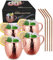 izdeel Bicchieri Moscow Mule Rame Mug 550ml Bicchieri per Cocktail Gin Birra Bevande Fredde, Casa, Bar, Feste, San Valentino, Compleanno, Regali, Scatola (4 Tazze & 4 Cannucce)