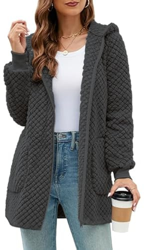 ABINGOO Giacca Felpa Peluche con Cappuccio Donna Cappotto Invernale in Pile Mantello Caldo Morbido con Cerniera e Tasche Felpa(Grigio,M)