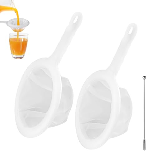 Deepton 2 colino fine, fine cucina con manico, 400/200 mesh, colino per capelli, cucina con 1 bastoncino, colino da cucina, in plastica, colino kefir, filtro per succo, latte, caffè
