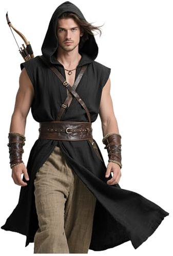 keland Túnica medieval para hombre sin mangas Viking camisa falda de armas LARP (negro, L)