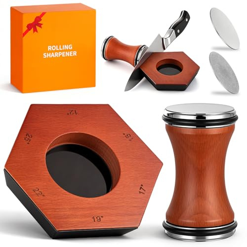 ASBRAVO Set Afilador Cuchillos con Base Magnética, Afilador de Cuchillos Profesional 2 en 1 y 4 Hojas │ Sistema con 6 Ángulos Magnéticos (12°–25°) para Todos los Cuchillos de Cocina