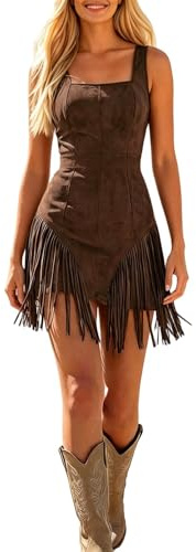 Générique Robe sans Manches à Franges Style Western Cowboy, Longueur midi, idéale pour Festivals de Musique et Tenues décontractées, en Tissu léger et Fluide