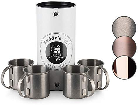Buddy´s Bar - Moscow Mule Becher, 450 ml, hochwertiger Edelstahl-Becher, lebensmittelecht, Cocktail-Tasse inklusive Geschenkbox, Edelstahl Antik, 4er Set