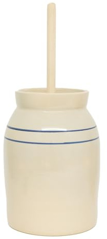 Martinez Pottery Butter Churn - Hand-Turned Stoneware Dasher-Style Churn, Natural Stone Color with Blue Stripes, 3 Gallon