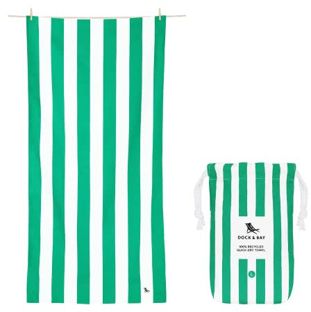 Dock & Bay Strandhandtuch - Schnell trocknende Mikrofaser, ohne Sand - Kompakt, Leicht - 100% recycelt - Inklusive Beutel - Cabana - Cancun Green, Large (160x90cm, 63x35)
