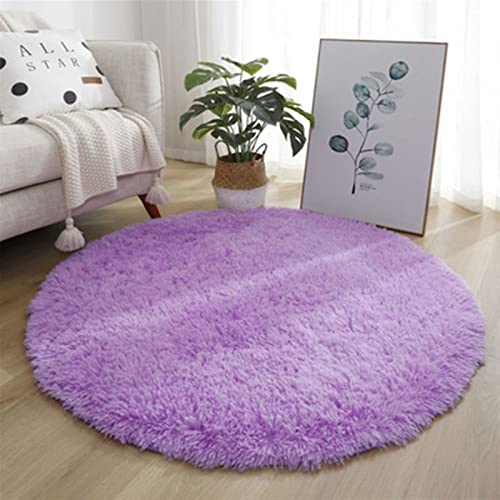 SK Studio Hochflor Teppich wohnzimmerteppich Rund Langflor Shaggy Teppiche für Schlafzimmer Kinderzimmer Violett, 80cm