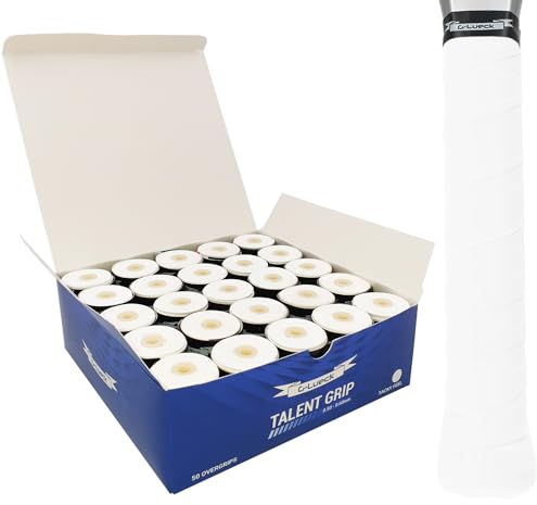 50er Set Tennis Griffband Talent Grip (sehr griffig) | 0,50-0,60mm Stärke | Overgrip für Squash Badminton Schläger & Kicker inkl. selbstklebendes Abschlußband | Anti-Rutsch (Weiß)
