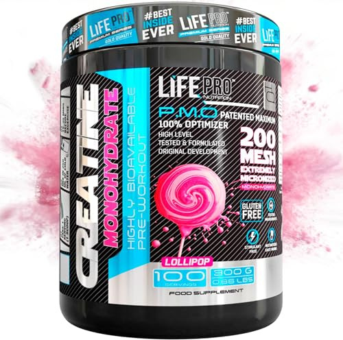 Life Pro Creatina Monohidratada 200 Mesh Micronizada 300g, Creatina Polvo Micronizada con 99.9% Pureza, Aumenta Resistencia y Fuerza, Absorción Rápida, Entrenamiento y Rendimiento Deportivo
