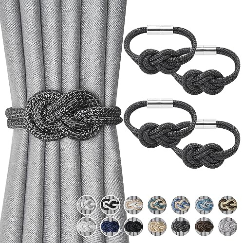Pretty Jolly Mini magnetisk gardin gardinomtag nordisk enkel stil gardin gardin elegant dekorativ gardin draperi slips tillbaka för hem och kontor fönster drapery, mörkgrå, 4 stycken