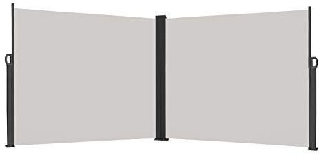 LILIIN Doppel-Seitenmarkise Ausziehbar aus Aluminium 160x600cm Sonnenschutz Seitenrollo aus Polyester Sichtschutz Windschutz Markisen für Balkon Terrasse Garten (Grau)