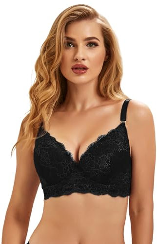 ohmydear Women's Lace Bras Underwired Padded T-Shirt Bra Ladies Full Coverage Comfort Everyday Plus Size Comfit Brassiere for Women Black Push Up Bra 38E