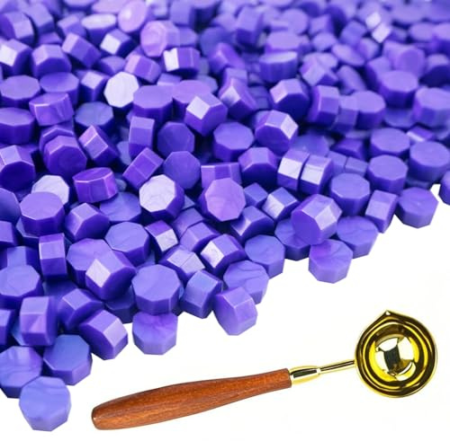 Kit de Perles de Cire à Cacheter Tomgenrine, 600 Perles Violet sauge avec Cuillère à Cire
