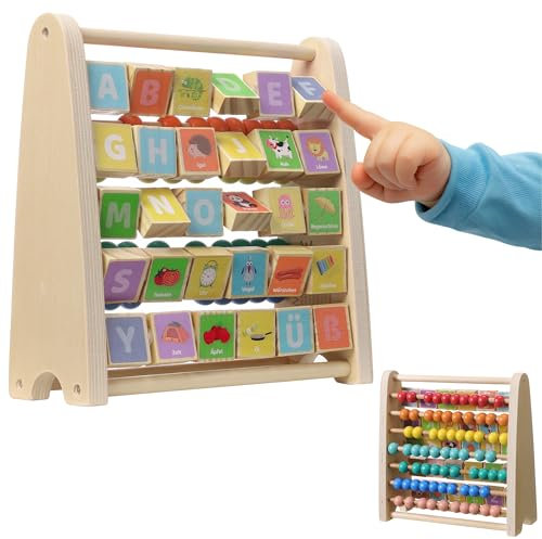 Navaris Lernspielzeug Zahlen Farben - Rechenschieber und Alphabet Abakus für Kinder ab 1 Jahr - Bunte Rechenhilfe und Lernen von Buchstaben - Montessori Mathe Abacus Spielzeug