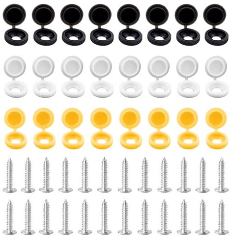 48 Pcs 304 Stainless Steel car number plate screws and caps, License Plate Screw Caps Car License Plate Fixing Devices,number plate screws and caps,Black, White and Yellow (8 Each Color)