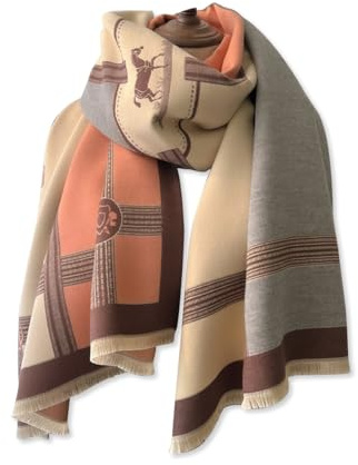 LumiSyne Hiver Écharpe Châle En Cachemire Femme Bloc De Couleurs Motif Cheval Echarpe Réversibles Avec Gland Pashmina Châles Et Écharpes Longue Grand Écharpe Légère Chaude Etoles