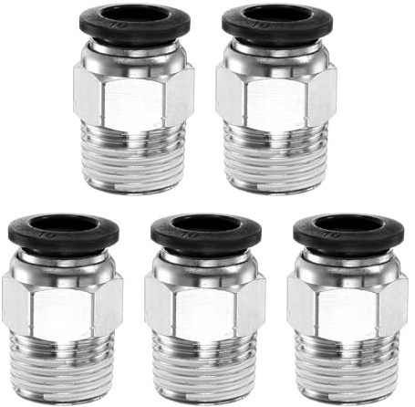 QUARKZMAN 5 stycken snabbkoppling för anslutning av rör 10 mm OD X 3/8 tum NPT-gängad rak hane koppar luftslangar för industriella luftsystem PC10-N03, svart