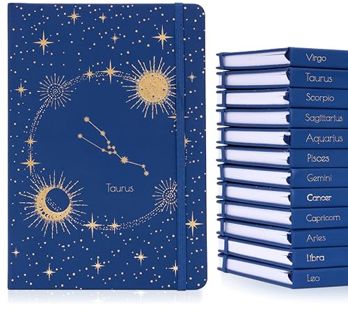 evelay A5 linjerad anteckningsbok inbunden med guldfolie stjärntecken konstellationsdesign och fodrade sidor för anteckningar journal arbete skola (Oxen)