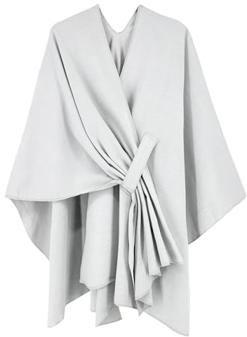 Breezy Lane Damponcho, halsduk, stickad cape, vändbar, elegant, överdimensionerad ruana, cardigan, present till mamma, Beige vit, one size