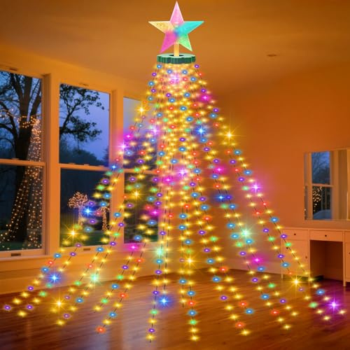 JEDWKFA Luces Árbol Navidad Con Estrella, 400 LED Luces de árbol de Navidad, 8 Modos, 2m x 16 Guirnalda de Luce, para Decoraciones de Fiesta, Navidads, Celebraciones, Multicolor