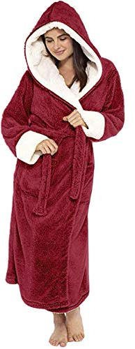 Generisch Bata de mujer con capucha de felpa, albornoz de sauna, esponjoso, de forro polar, absorbente, ropa de dormir, de manga larga, cómoda, bata larga, para invierno, cálida, bata de casa, para