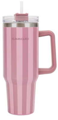 Flamingueo Termo 1,18L - Botella Agua Acero Inoxidable - Tumbler - Con Pajita y Asa - Bebidas Frías 24h y Calientes 10h - Vaso Termico - Rosa