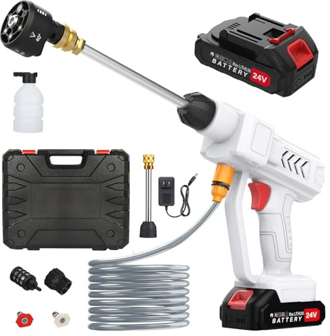 Hidrolimpiadora de Alta Presion, Hidrolimpiadora Bateria con Boquilla 6 en 1, Pistola de Agua a Presión con 2 Baterías para la Limpieza de Coches, Suelos, Jardín Limpieza y Riego
