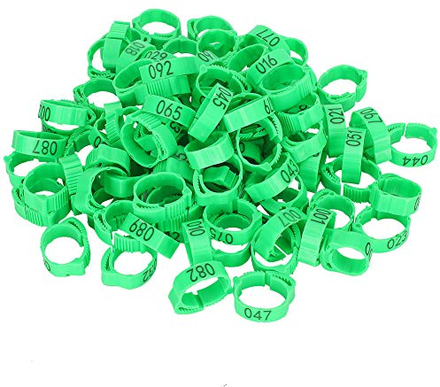 Segrehy Anello per Piedini per Pollame Pollo Anatra Clip per Uccelli 100 Pezzi Fasce per Gambe in plastica Regolabili per Forniture per Alimentazione di Pollame Pennarelli Numerati (Green)