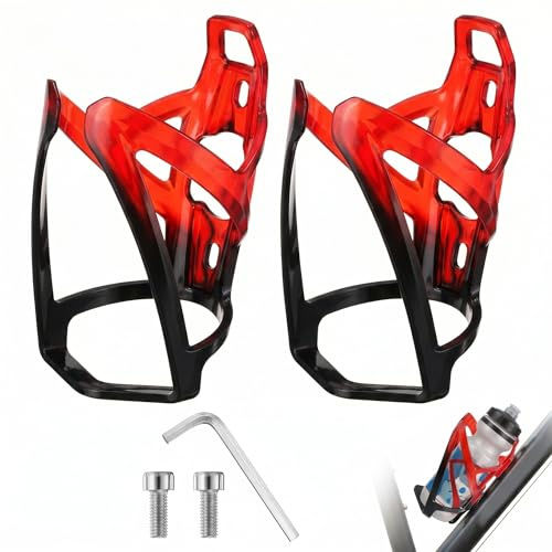 Lot de 2 Porte Bidon Velo, Porte Gourde Velo Léger et Robuste pour VTT, Vélo de Route et Cyclisme, Support Bouteille Velo avec 2 Vis et 1 Clé, Noir et Rouge