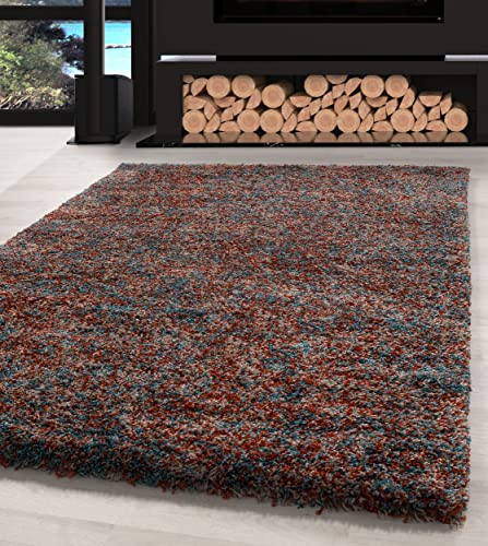 Carpettex Hochflor Teppich Wohnzimmer Shaggy Flokati Modern Meliert 160 x 230 cm Terrakotta - Schlafzimmer Weich Flauschig Waschbar Küche Esszimmer - Langflor