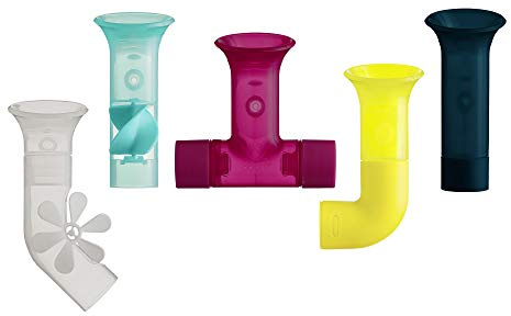 Boon Pipes Toddler Bath Toys - Bathtub Building Toys with Suction Cups - Toddler Sensory Toys and Bathtub Essentials - Multicolored - 5 Count - Kids Ages 12 Months and Up