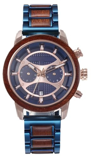 RORIOS Orologio Legno Uomo Cronografo Al quarzo con Cinturino in Legno Moda Naturale Orologio Impermeabile Orologio da Uomo