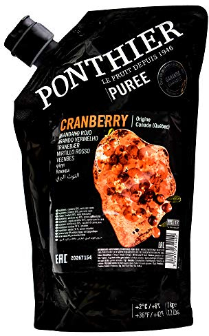 Food-United CRANBERRY PÜREE Kranich-Moos-Beeren-Frucht-Püree von Ponthier 1KG Smoothie-Bowl-Sorbet-Saft-Sauce-Cocktail-Topping ausgewählte Früchte höchster Qualität