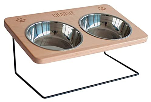 LAUBLUST Futterstation mit Name Personalisiert - Buche, 0,75 Liter (L) - Hundenapf erhöht - Hunde Zubehör - Napfunterlage Hund - Futternapf Katze