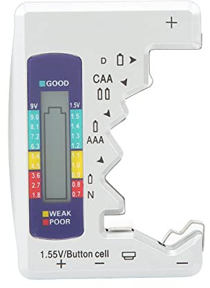 Luqeeg Probador de Batería, Comprobador de Batería Universal Digital para Pilas de Botón AA AAA N 1.5V, Probador de Batería para Baterías Domésticas(Plata)