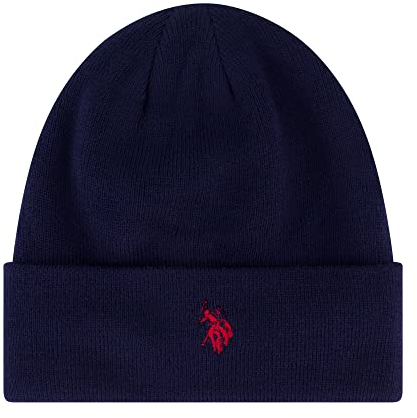 U.S. POLO ASSN. Unisex-Erwachsene, gestrickte Wintermütze mit schwarzem Sherpa-Futter Beanie-Mütze, Marineblau, Einheitsgröße
