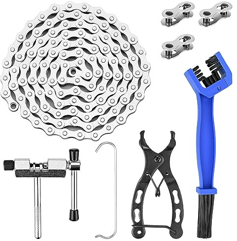 Fahrradkette Werkzeug 10 Fach Fahrrad Kette 1/2 x 11/128 Inch 116 Glieder mit Kettenbrecher und Fahrradkette Zange, 3 Paar Kettenschloss für Geschwindigkeitskette Rennrad Mountainbike