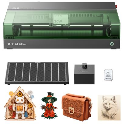 xTool S1 20W Engraving Machine Essential Kit, Auto Focus, Enclosed Engraver and Cutter, Lightburn Compatible, Cutting and Engraving for Wood and Metal, Class I Safety